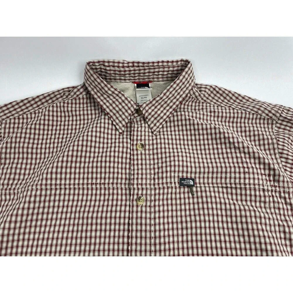 The North Face Shirt Men XL Red Plaid Outdoor Button Up Distressed